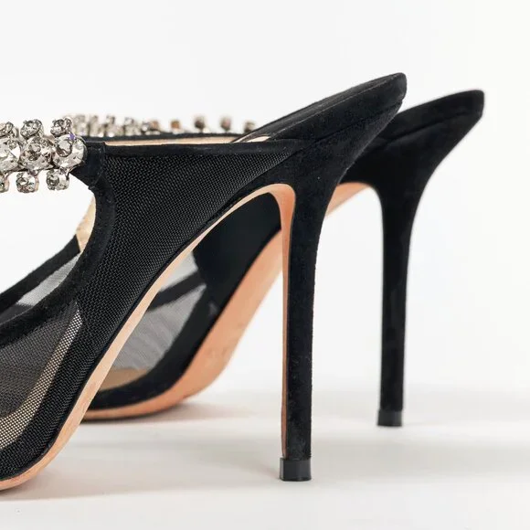 Jimmy Choo Bing 100 Black Mesh & Suede Crystal-Embellished Mules - Picture 8 of 10